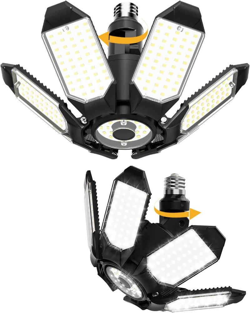 Adiding LED Garage Light Rotatable 2 Pack, Bright Basement Shop Ceiling Bay Lighting Fixture w/ 6 Adjustable Panels Screw in E26 E27 Bulb Base for Attic, Shed, Warehouse, Home Gym, Utility, Workshop - Image 1